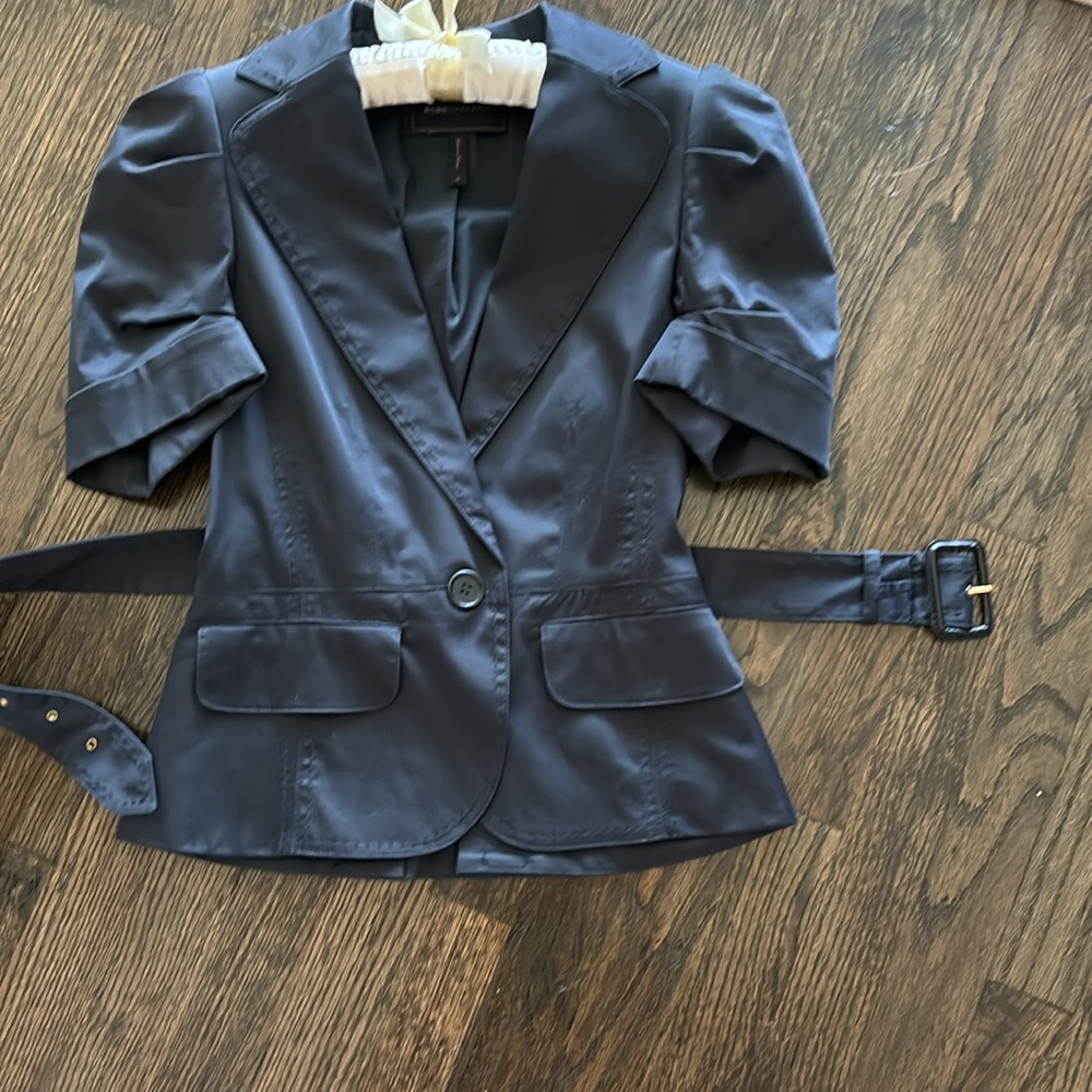 BCBG Max Azria Navy Short Sleeve Belted Blazer - Picture 9 of 10
